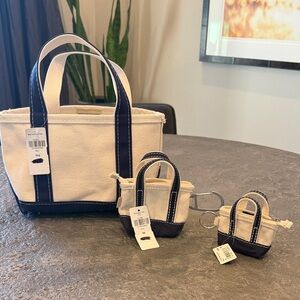L.L. Bean White Canvas Tote with Navy Stitching
